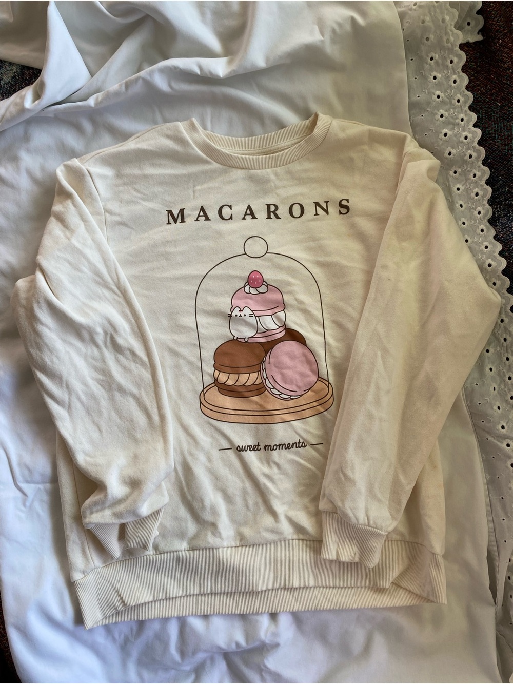 Pusheen Cream Macarons Graphic Sweatshirt with Pink & Brown Accents